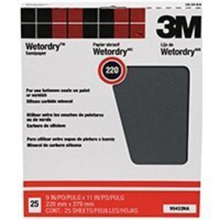 3M Wetordry 99422NA Sand Paper, 220-Grit, Paper Backing, Silicone Carbide, Black 99422NA